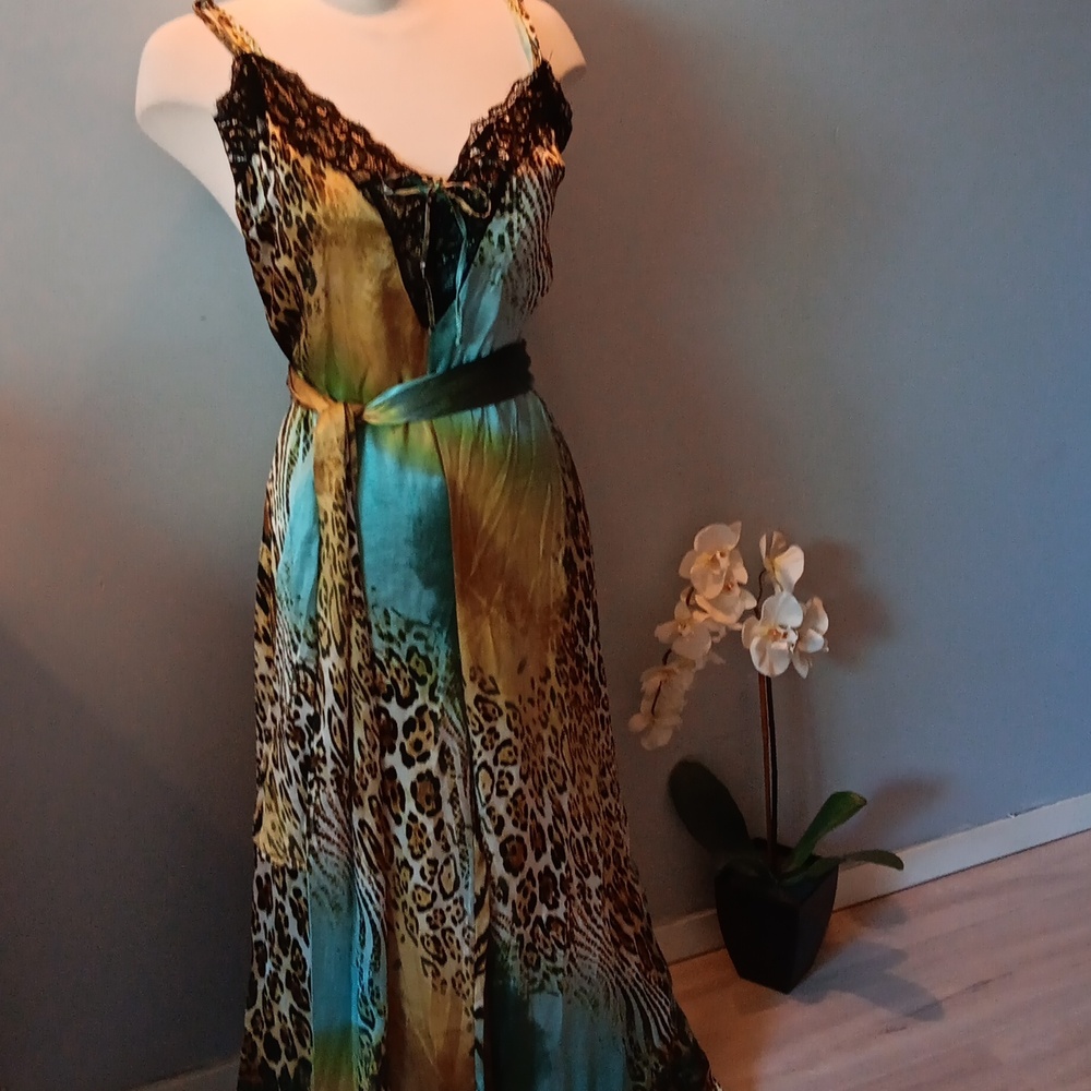 Orna Farho Paris silk animal print jumpsuit w/tie